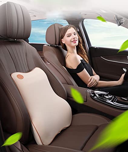 Huike Orthopädisches Rücken Kissen, Rückenstütze Aus Memory Foam, Lendenkissen Rückenstütze Kissen Rückenstützkissen Zur Rückenentlastung,Lordosenstütze Für Auto, Büro & Zuhause (Beige) Cover