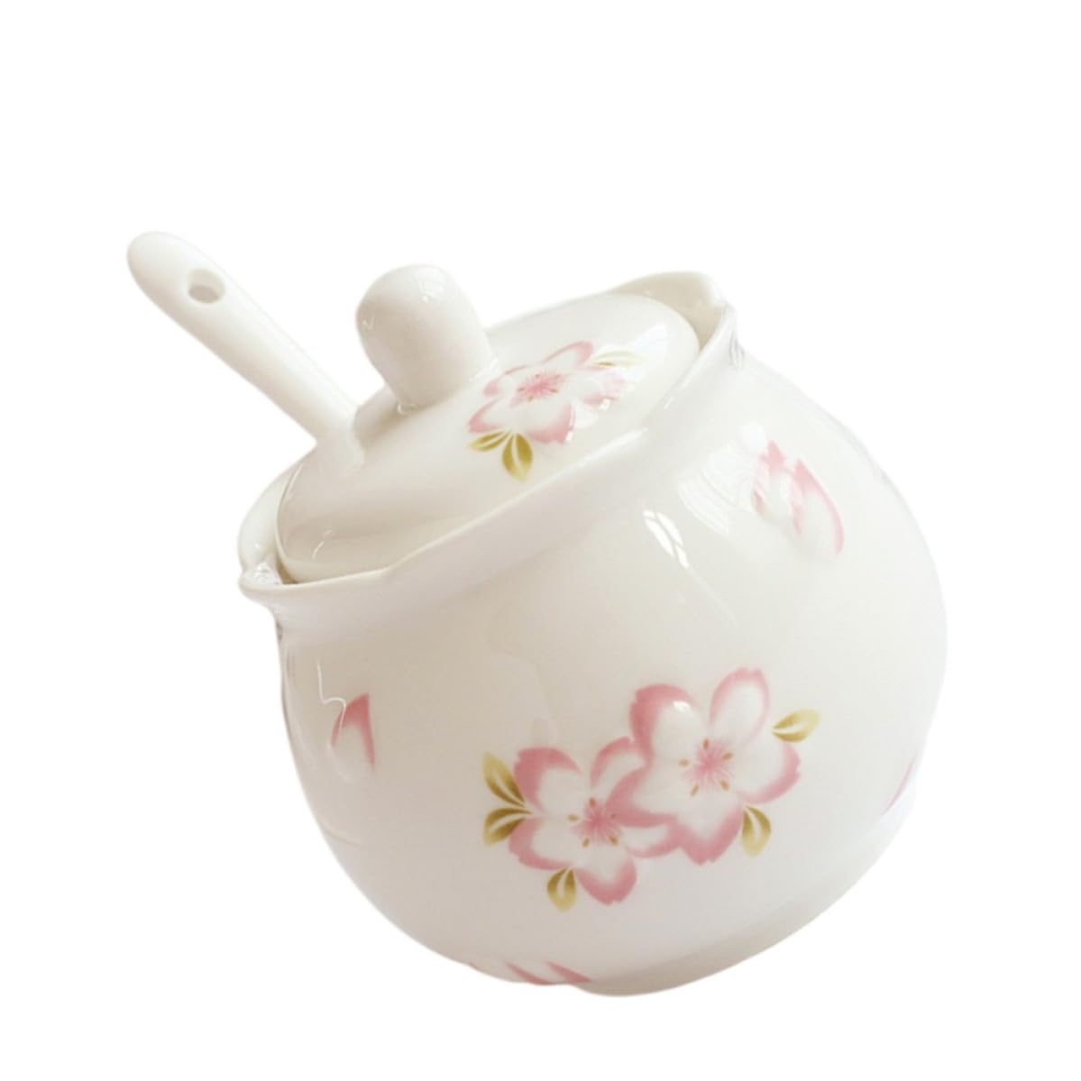 Tarro de cerámica para especias con diseño floral y asa de agarre