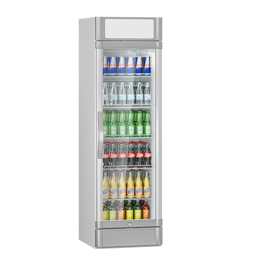 GGM Gastro Réfrigérateur à boissons - 347 Litres - Affichage publicitaire dynamique - Refroidissement économe en énergie - Eclairage LED - Eco Design - 5 étagères - Gris - GK374UEG