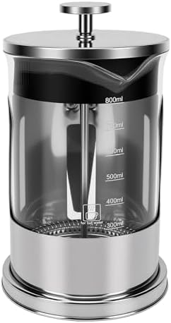 Estink French Press Coffee Maker, Thick Glass Coffee Pot with 304 Stainless Steel Filter, 800ml 4 Layer Filtration Brewer for Home Office Travel Tea and Cold Brew (Woven 800ml) - 3