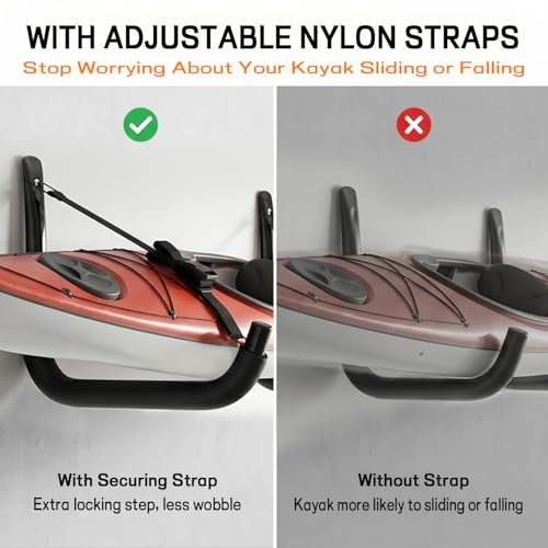 Image of Kayak Storage Rack, Heavy Duty Wall Mount Kayak Hanger for Secure Storage, Garage Hooks for Kayaks, SUP Paddle Boards, Canoes, Surfboards