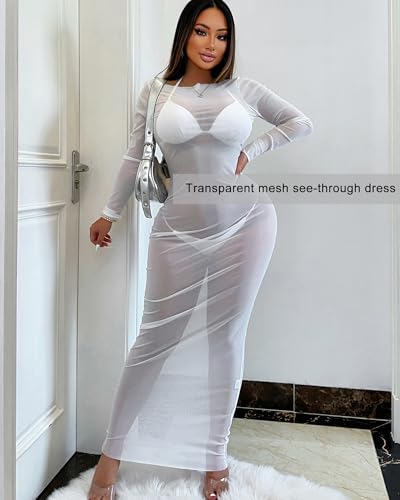 Image of Sliot Transparent Dress Sheer Dresses for Women Sexy Sheer Mesh Dress Bodycon Dress Mesh Long Dress