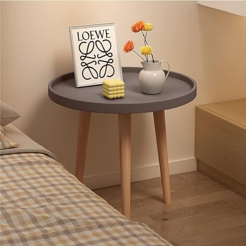 Image of Small Round Coffee Table, Modern Side Table with 3 Stable Legs, Multifunctional Sofa Side Table for Balcony Office (Grey)