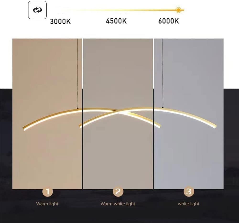 Bracket Light Creative Arc Slinear Light Modern Led Chandelier with 26W Three-Color Dimming Nordic Long Strip Kitchen Island Hanging for Dining,Black-A/Black/a