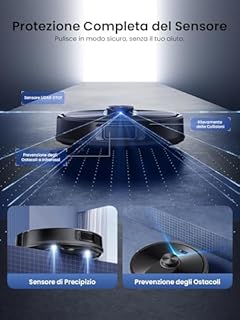 Proscenic Q10 Robot Aspirapolvere Lavapavimenti con Mappatura, Robot Pavimenti 8000Pa 200min, LiDAR Intelligente, Controllo APP/Alexa/WiFi/Siri/IFTTT, Ideale per Pulizia Domestica/Peli Animali