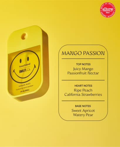 Touchland X Smiley® Hydrating Hand Sanitizer | 3 X Limited Edition Mango Passion Scented Mists | 500-Sprays Each, 1Fl Oz (Set Of 3) #TOP4