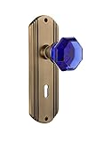 Nostalgic Warehouse 726179 Deco Plate Interior Mortise Waldorf Cobalt Door Knob in Antique Brass, 2.25 with Keyhole