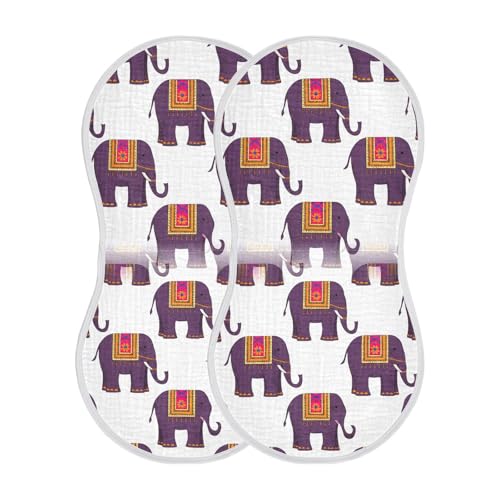 Muslin Baby Burp Cloths, Colorful Blanket Elephants Cotton Soft Burp Cloths for Newborns​​, Extra Absorbent Burp Cloths 2-Pack​​, 22 x 11 Inch
