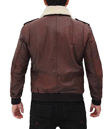 Image of Blingsoul Men's Shearling Jacket Brown Leather Swedish Bomber Jacket | [1108957] Pierson, 3XL