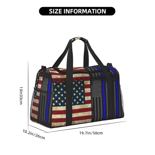 Duffle Bag For Travel America Thin Blue Line Flag Travel Bag Carry On Bag For Womens Mens Gym Weekender Overnight Trips4
