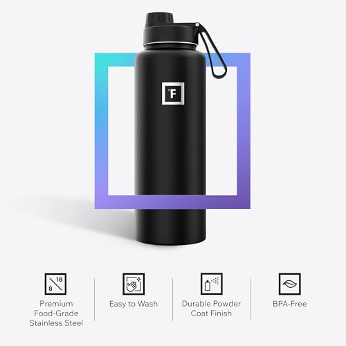Image of IRON FLASK Camping & Hiking Hydration Flask with Spout, Wide Mouth Insulated Stainless Steel Sports Water Bottle - Aurora 40 oz - Spout (1 Lid)