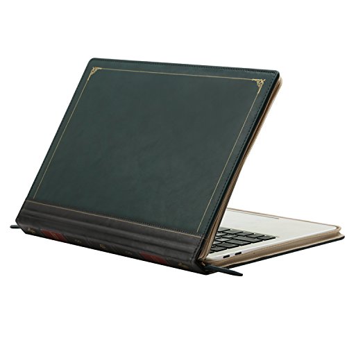 MOSISO PU Leather Zippered Case Only Compatible with Newest 2018 2017 2016 MacBook Pro 15 Inch with Touch Bar A1990 / A1707, Vintage Classic Premium Book Sleeve Cover, Peacock Green