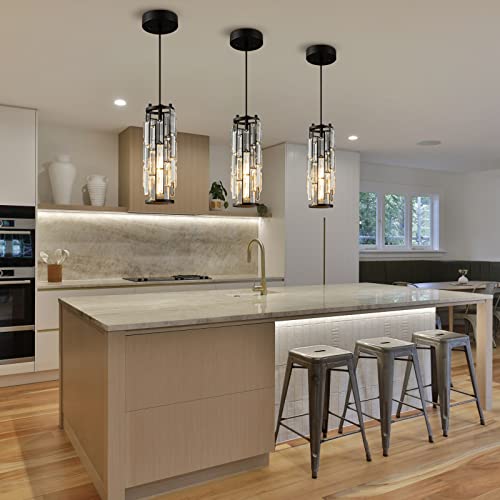 Image of LMQNINE Pendant Lights Modern Black Pendant Light Mini Crystal Chandelier Pendant Lighting for Kitchen Island Dinning Room Bedroom Kitchen Sink Lighting (Black 2-Pack)