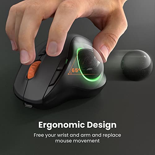 Protoarc Rgb Wireless Trackball Mouse With 3 Device Connection, Rechargeable Bluetooth Ergonomic Rollerball Rgb Mouse, Usb-C Port And Thumb Control For Pc Computer Laptop Tablet Mac #TOP1