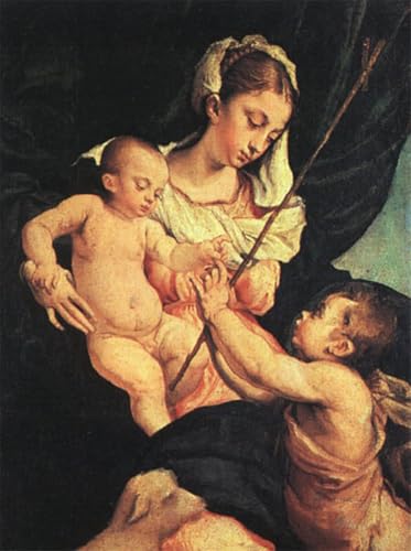 Toile de Jacopo Bassano Dame et enfant avec Saint Jean Baptiste reproduction d'art portrait 60x90cm