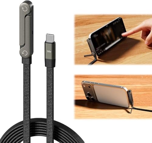 Image of Invisible Holder Charger Cable with Stand, 240w Super Fast Charging 2-in-1 Fast Charging Cord & Multi-Angle Phone Stand for Gaming, Office, Car Travel, Type-C Charging-Cable (USB Type C - 1.5m)