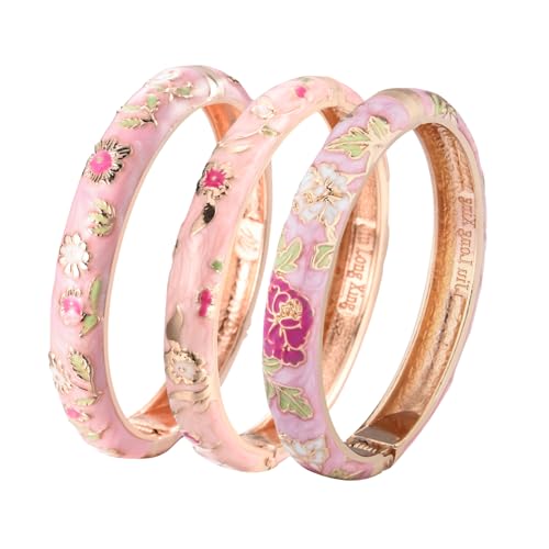 Image of UJOY Womens Multi-colors Cloisonne Bracelet Gold Plated Flower Hollowed Enameled Hinged Cuff Bangles Jewelry Gift 88A10