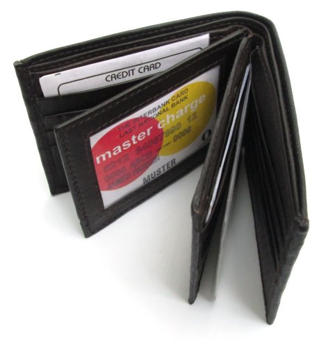 Dangerous Threads Mens Choc Brown Leather Wallet Bifold Three Window 786b2