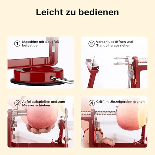 Foto von Wiltec Apfelschäler 3 in 1 mit Stahlklingen, Apfelschälmaschine 30 x 10 x 13 cm, Schäler, Entkerner und Schneider, multifunktionale Schälmaschine für Obst und Gemüse, Apfelentkerner und Apfelschneider