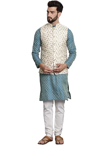 Image of SOJANYA (Since 1958 Men's Silk Blend Kurta Pyjama & Embroiderd Nehrujacket Combo