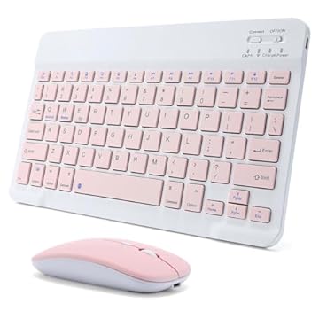Conjunto de teclado e mouse Bluetooth recarregável, ultrafino, portátil, compacto, sem fio, para Android, Windows, tablet, celular, iPhone, iPad Pro Air Mini, iPad OS/iOS 13 e acima (rosa)
