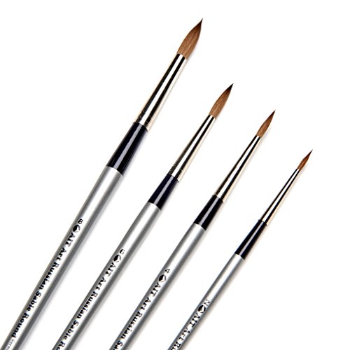 Ait Art Select Paint Brush Set - 4 Pure Russian Red Sable Round Paint Brushes - Handmade In Germany Set For Superior Results With Oil, Acrylic, And Watercolors #TOP5
