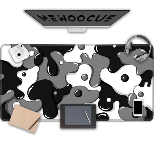 Gaming Laptop Mouse Pad,Grey Black White Big Desk Pads PC Keyboard Waterproof and Non-Slip 47.2" x 23.6" 3mm Thick XXXL Rubber Table Mat, Black Spotted Dog Mouse Pads