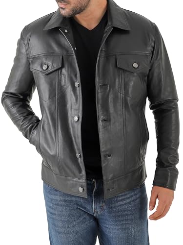 Jild Classic Trucker Fashion Leather Jacket Men - Premium Suede Leather Shirt Style Coat Jacket