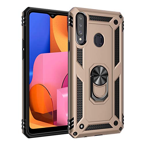 SORAKA Case for Samsung Galaxy A20s with Ring Holder Armor Case Samsung Galaxy A20s Case Soft TPU Bumper Hard PC Back Cover with Metal Plate for Magnetic Phone Car Mount Gold