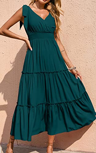 Image of PRETTYGARDEN Women's Cross Neck Summer Sleeveless Tiered Maxi Dress Beach Tie Strap Smocked Long Dresses Pleated Sundress