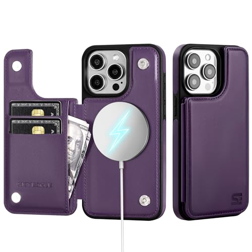 SkyEagle for iPhone 15 Pro Max Wallet Case,?Compatible with Magsafe? Women Men PU Leather Flip Folio Protective Cover Credit Card Slots Kickstand RFID blocking,for Apple 15 Pro Max,Purple