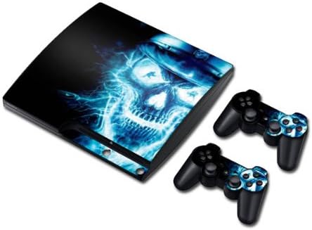 Doodle Deals BLUE SKULL Skin Sticker for Ps3 Slim Consol 2 Matching Ps3 Controller Stickers Platstation 3