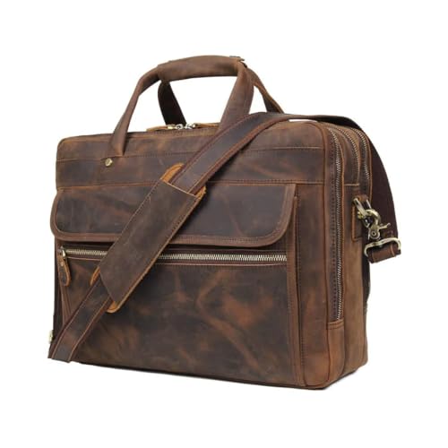 Premium Full Grain Leather Messenger Bag for Men Rustic Vintage Laptop Briefcase with Multiple Compartments Durable Business Work Bag with Adjustable Strap