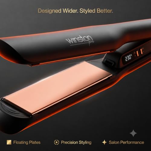 Image of Winston Pro Style Hair Straightener with Rose Gold Titanium Floating Plates, Smart Temperature Display, 3 Heat Modes, 40mm Wide Plates, 360 Swivel Cord & Auto Shut-Off for Women & Men