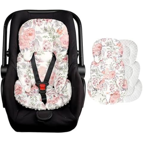 HNHUAMING Infant Car Seat Insert, Baby Car Seat Head & Body Support for Newborn, Ultra Soft Reversible Preemie Carseat Insert Cushion for Girls Boys, Fit Car Seat, Stroller, Swing, Bouncer, Pink Cover