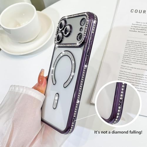 Image of DIZORO Compatible with (iPhone 17 Pro Case) Clear Luxury Diamond Glitter Case |Camera Lens Protector with Glitter Ring | Premium Shockproof Glossy Shiny Back Cover Case for Girls Women -DEEP