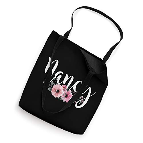 Bolso tote personalizado para mujer y niña con nombre Nancy y diseño floral en rosa y negro miniatura 2