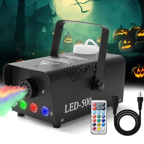 Fog Machine - Portable Smoke Machine with 12 Colorful LED Lights Effect, 500W Fog Halloween Machine with Wireless Remote Control for Parties, Halloween, Outdoor, Indoor, Wedding, and Stage Effect