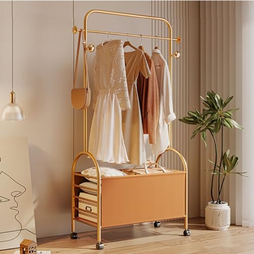 Portant à vêtements pour chambre et buanderie, penderie mobile avec paniers en cuir chic