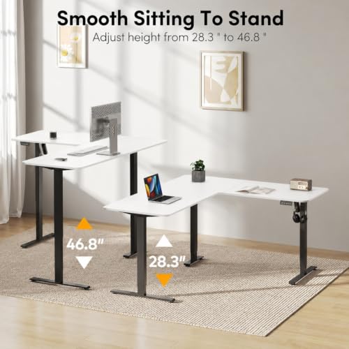 Image of TEKAVO Electric Standing Desk L Shaped Height Adjustable Workstation | Single Motor Sit Stand Desk for Home & Office | Ergonomic Study Table with Spacious Desktop I 160 Cm (White) I DIY