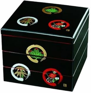 三段重箱 黒内朱 丸に松竹梅 お重 紀州漆器 弁当箱 お正月 おせち おせち料理 運動会 和食器 旅館 料亭【YG6】