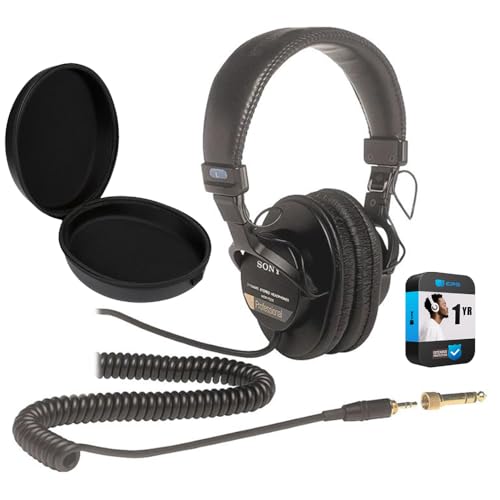 Sony MDR7506 Professional Large Diaphragm Headphones Bundle with Headphone Case Black and 1 YR CPS Enhanced Protection Pack