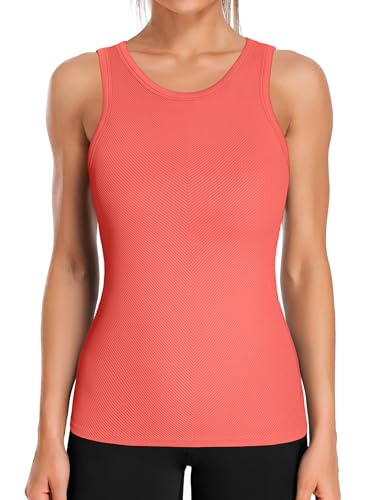 Image of ATTRACO Ribflex Workout Tank Tops for Women Seamless Full Length Gym Tops Athletic Yoga Top Built in Bra