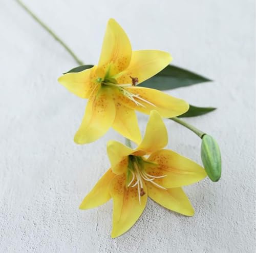 Image of VRB Dec 1 Pcs (3 Head) Lily Artificial Flowers Bunch Foam Flowers Sticks,Lily Artificial Flowers for Home Decor,Bedroom, Living Room, Table, Balcony, Office, Wedding, Pooja (Yellow Color)