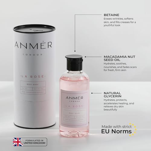 Image of La Rose Luxury Body Wash, Rose Raspberry Pink Pepper, 300ml | For Men & Women, Moisturizing with Natural Oils, Glycerin, Sea Buckthorn & Macadamia Oil, Hydrating & Deep Cleansing