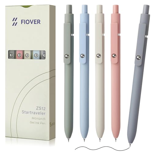 FIOVER 5pcs Gel Pens Quick Dry Ink Pens Fine Point Premium Retractable Rolling Ball Gel Pens Black Ink Smooth Writing for School Office Home