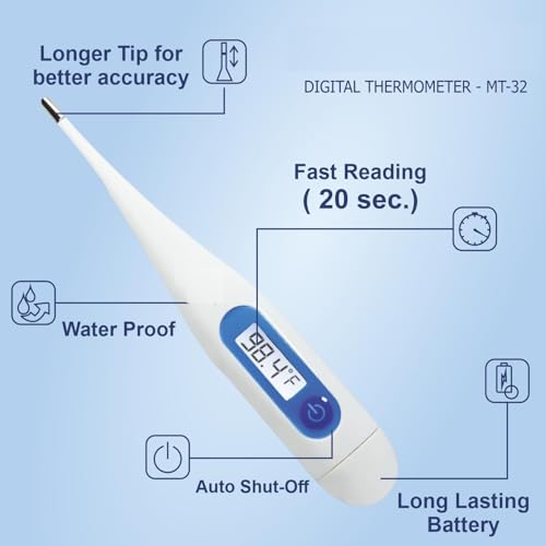 Image of Dr. Care Digital Thermometer With Quick Measurement of Oral, Underarm Temperature in Celsius & Fahrenheit, Water Resistant for Easy Cleaning