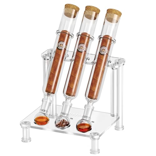 LIHTUN Cigar Flavoring Humidor Case for 3 Cigars, Borosilicate Glass Tubes, Balls and Acrylic Stand, Portable Cigar Humidor Gift Set for Flavor Mellowing, Storage and Display (3)