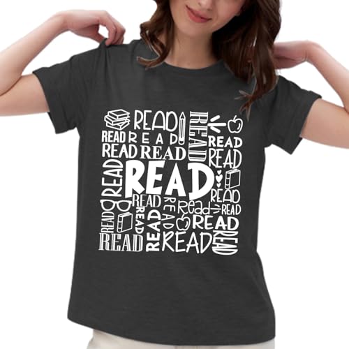 Image of Reading Teacher Shirt Women-Cute Read More Books Short Sleeve Library Book Lovers Daisy Tee Tops