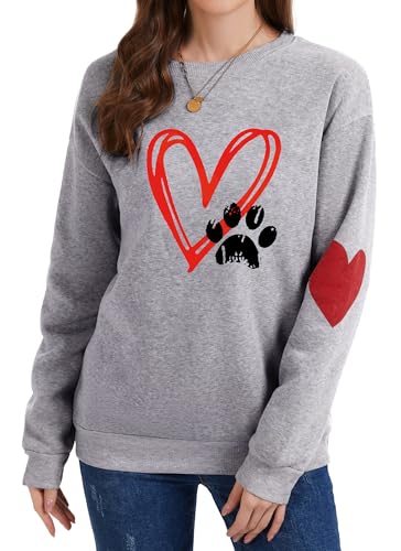 YINGWIN Pfote Herzdruck Pullover Damen Herbst Langarmshirt Herbst Sweatshirt Pullover für Damen Sweatshirts Ohne Kapuze